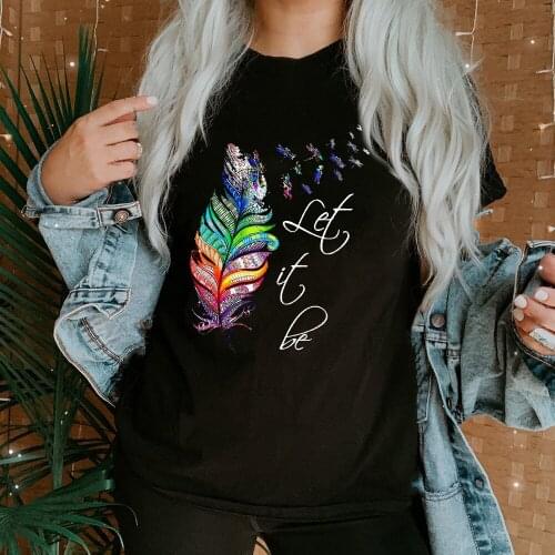 Feather Dragonfly Let It Be Fashion Women Graphic Aesthetic Hope Tees Female Streetwear Harajuku Vintage Short Sleeve T Shirts