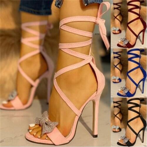 Womens Sandals 2021 Summer Sexy Stilettos Sandals Women Fashion strappy heels Women Bow Closed Toe Sandals Plus Size