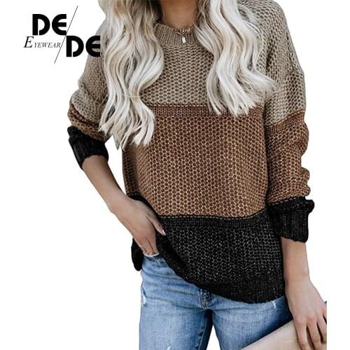 2019 NEW Fashion Casual Basic Jumper Woman Women Winter Striped Knitted O-neck Sweater Vintage Pullover Rainbow Sweaters Female