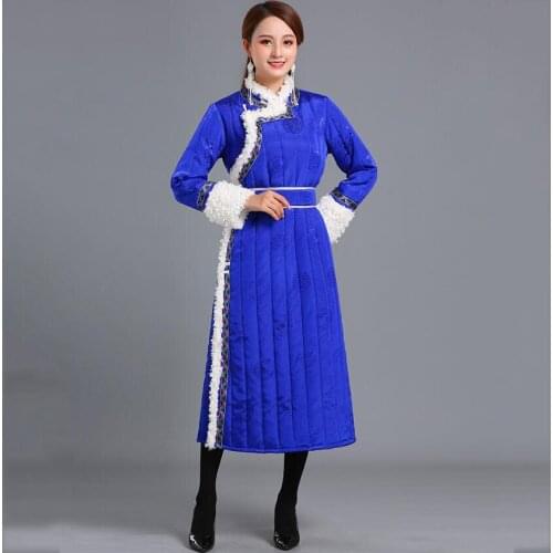 Winter Chinese Tang suit Dress Women Long Sleeve mongolia style Cheongsam Qipao Warm Thick Dress Robe Vestidos