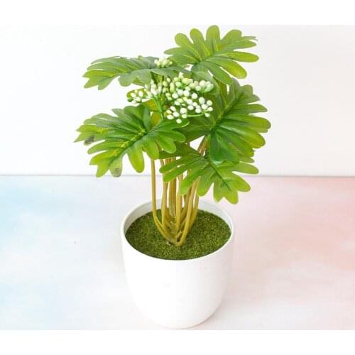 1Pc Artificial Plant Monstera Leaf Miniascape with Pot Wedding Party Table Bonsai Decor Potted Fake Plants Table Decoration