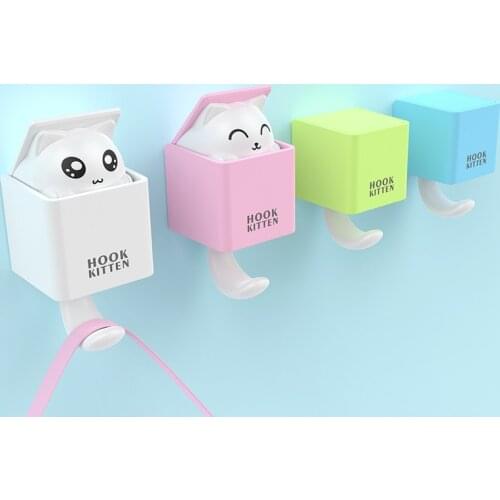 1 Pcs Cute Cat Home Decoration Key Hook Powerful Cute Cat Gravity Sensing Suction Cup Wall Hanging Hook Kitchen Bathroom Hook