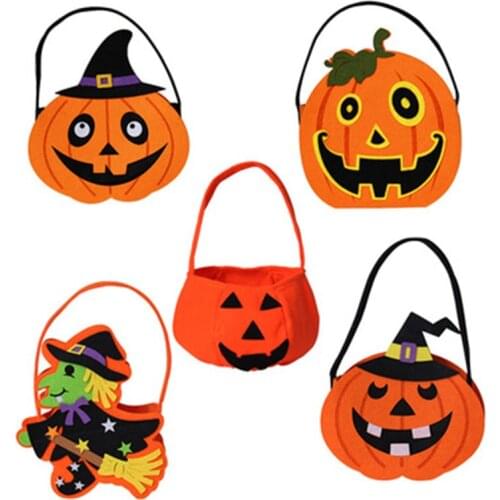 1pcs Halloween handheld pumpkin bags candy bags non-woven bags childrens handheld trick-or-treating bags