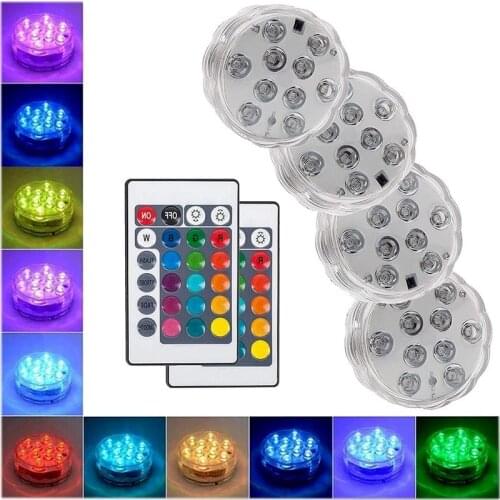 10 Leds Submersible Light 16 RGB Colors for Outdoor Pond Fountain Vase Garden Swimming Underwater Hot Tub Spa Jacuzzi Pool Lamp