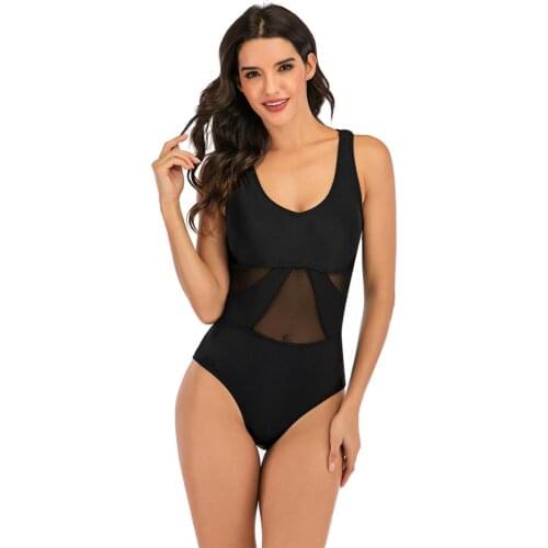 2020 One Pieces Swimsuit Women Retro Mesh Swimwear Female Bodysuit Black/Navy Blue Ladies Monokini Plus Size 2XL 3XL Beachwear