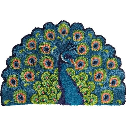 2021 New 24X35 Inch Latch Hook Kits Rug Peacock with Pattern Printed Shaggy Crochet Needlework Crafts for Kids and Adults