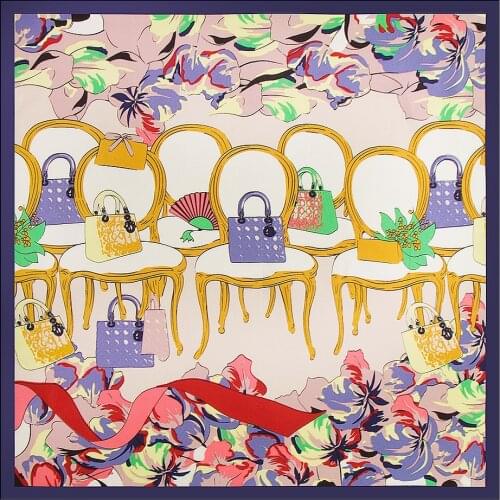 2021 Luxury Brand Faux silk twill Bag Chair Stool Print Women Twill Silk Scarf Small Square Scarves New Fashion Hijab Headband