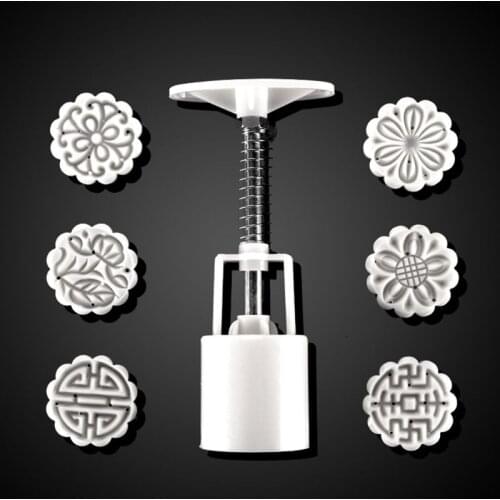 25g Mooncake Barrel Mold with 6pcs Flower Stamps Hand Press Moon Cake Pastry Mould DIY Bakeware