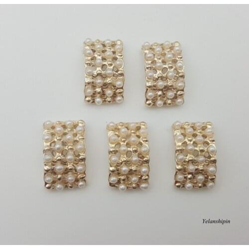 30pcs/lot Crystal Pearl Alloy Button For Headband Accessory Arc Bow Rose Gold Rhinestone Buttons For DIY Hair Clip Napkin Ring