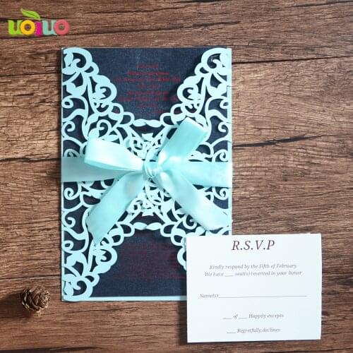 50pc China Vintage Laser Cut Wedding Invitations sky blue flower Party Elegant Luxurious invitation Card Paper
