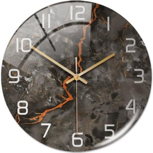 Acrylic Marble Magma Pattern Wall Adhesive Clock Metal Needle Silent Clock Mechanism Modern Living Room Office Home Decoration