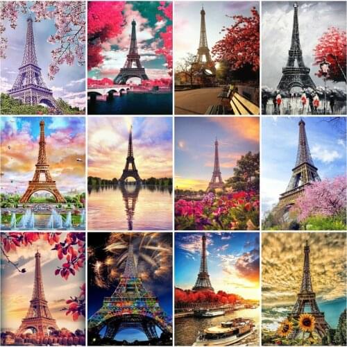 AZQSD Diamond Painting Paris Tower Full Square Mosaic Diamond Embroidery Landscape Rhinestone Pictures Decoration For Home