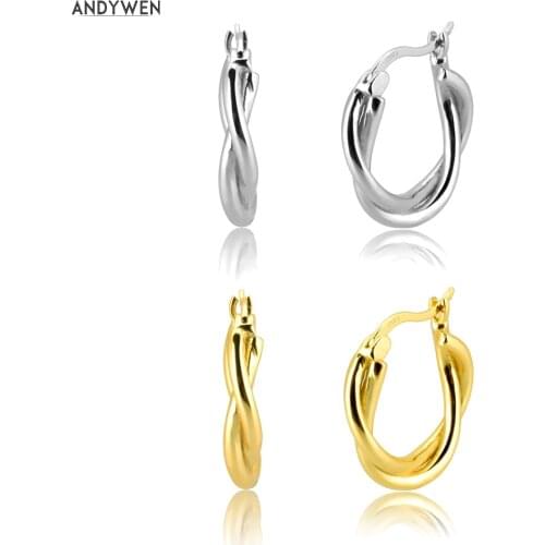 ANDYWEN 100% 925 Sterling Silver Circle Round Hoops Earring Crystal Luxury 2020 Fashion Jewelry Piercing Ohrringe Pendiente
