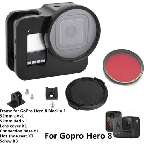 Anordsem for GoPro Hero 8 Black CNC Aluminum Alloy Housing Shell Case Protective Cage with Insurance Frame & 52mm UV Lens Mount