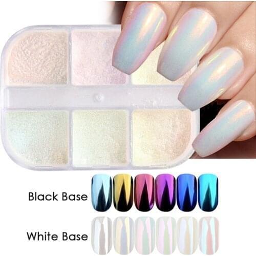 New 6 Grids Nail Glitter Shell Powder Aurora Mirror Rubbing Pigment Luminous Powder Sparkly Decoration Nail Art Nails Accessory