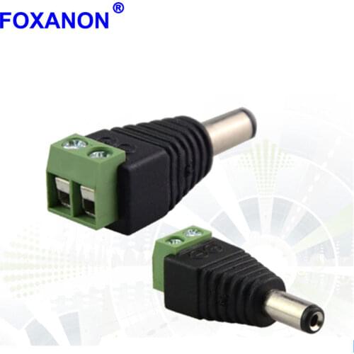 Foxanon Brand DC Power Male connector Plug Jack Adapter Plug for CCTV DVR 5050 3528 5730 5630 LED Strip Light and G4 Bulb