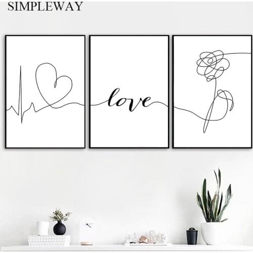 Love Quotes Letter Art Black White Poster Abstract Flower Minimalist Canvas Print Simple Wall Picture Painting Nordic Home Decor