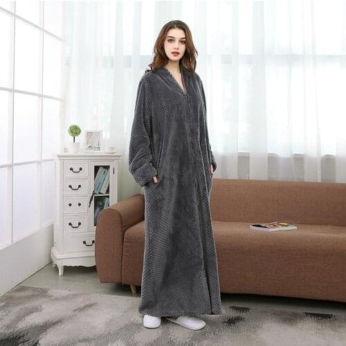 New Style Nightwear Autumn Winter Zipper Long Bathrobe Nightgown Men and Women Coral Fleece Flannel Robe Leisure Sleepwear