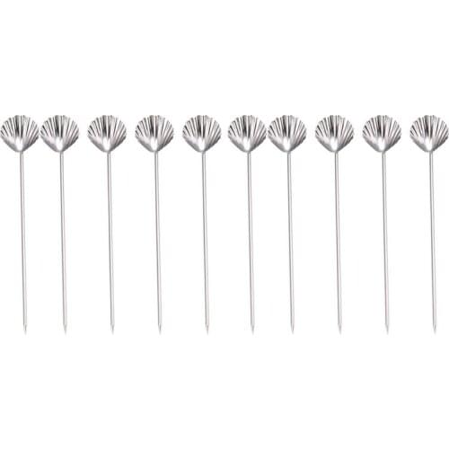 10pcs 304 Stainless Steel Fruit Forks Reusable Shell Shaped Cocktail Pick Star Shape Dessert Picks for Dinner Party BBQ (Silver)