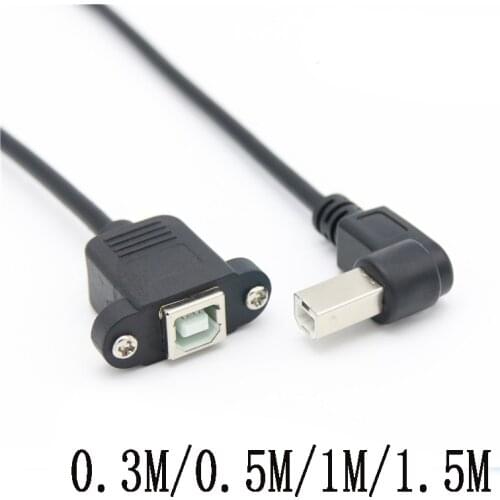 90 Degree USB 2.0 Type B Male to Female M/F EXTENSION Data Cable Panel Mount For Printer Cable 30CM/50CM with Screw hole