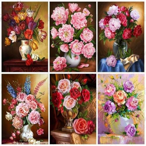 Flowers Rose Peony Vase Diamond Painting Full Drill DIY Mosaic Embroidery 5D Cross Stitch Floral Classic Oil Painting Pattern