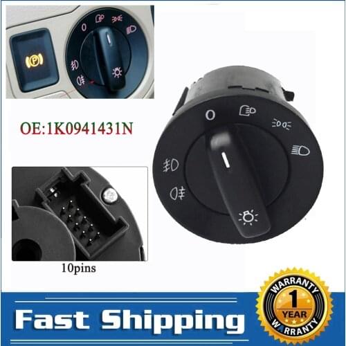Car Headlight Fog Lamp Control Switch Button for VW Caddy EOS Golf Jetta Passat Touran 2003-2015 1K0941431N