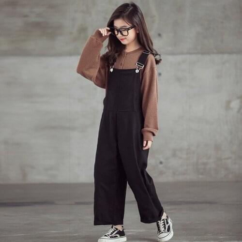 Girls Sets 2021 Fall New Teenage Girl Khaki Top And Jumpsuits 2Piece Suits Children Spring Outfits Clothing 4 6 8 10 12 14Year