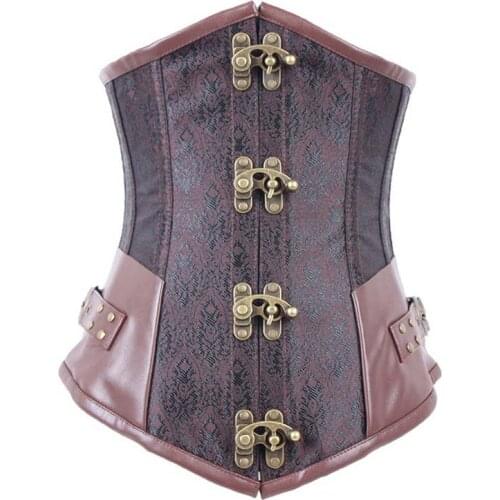 Brown Waist Cinchers Leather Corset Underbust Slimming Bustier Tops Shows Dance Costume Women Steampunk Vintage Bodice