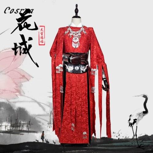 Anime Tian Guan Ci Fu Cosplay Costume Hua Cheng Cos Red King Antiquity Hanfu Kimono Full Set Synthetic Wigs Xie LIan Cos Wig