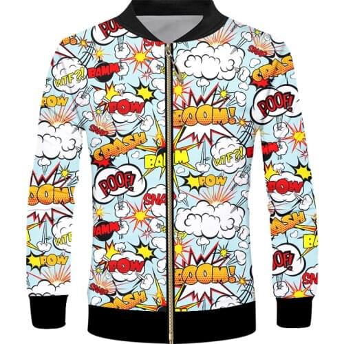 IFPD Mens Zipper Jacket Casual Abstract Hip Hop College Style BOOM Graffiti Print Fun 3d Print Streetwear Oversized For Men