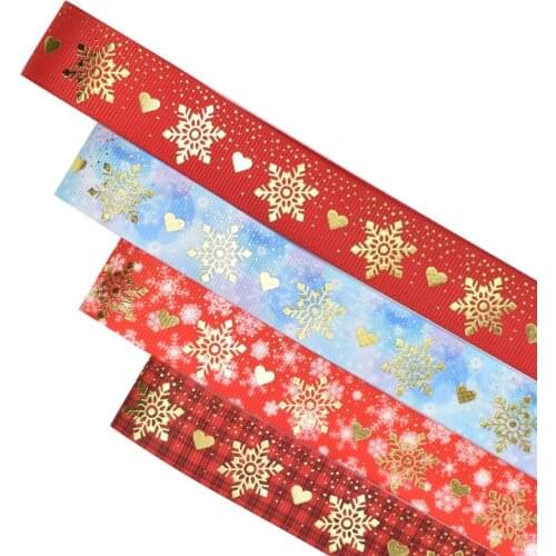 HSDRibbon 22mm 7/8inch HSD-Genuine snowflake Pattern Foil Printed on Grosgrain Ribbon 50Yards/Roll