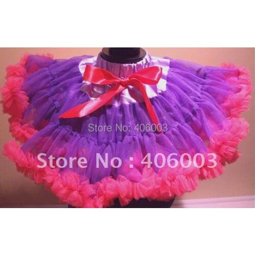Hot sell wholesale baby girls skirts birthday tutu skirt pettiskirt purple+hot pink