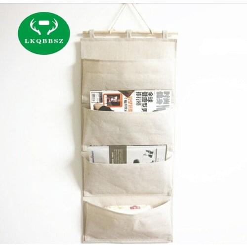 Wall Door Closet Hanging Storage Bag Case 4 Pockets Organizer For Cosmetics Storage Containers Linen/Cotton Fabric bags