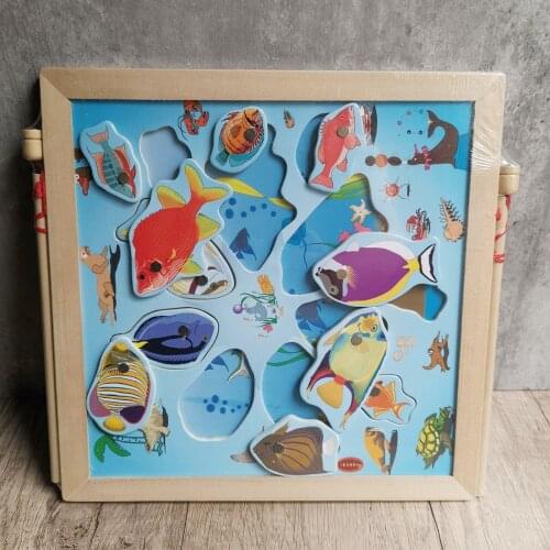 Magnetic Kids Funny Fishing Board Games Wood 3d Puzzle Wooden Fishing Game Toy Set For Kids Montessori Educational Toys