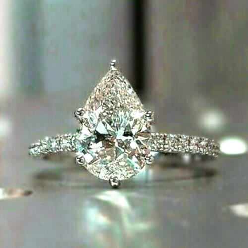 Cute Female Crystal Water Drop Ring Charm Silver Color Engagement Ring Luxury White Zircon Thin Wedding Rings For Women