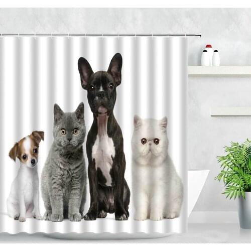 Cartoon Cute Dog Shower Curtains Funny Animals Puppies Water Color Art Natural Waterproof Home Decor Hooks Bathroom Curtain Sets