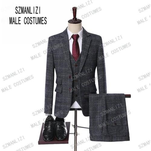Men Wedding Suits 2019 New Design Custom Made Groomsmen Grey Wool Business Groom Tuxedos Mens Tuxedo Wedding/Prom Suits 3 Pieces