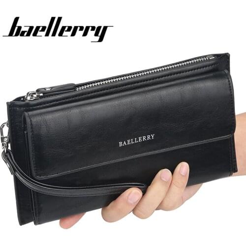 Baellerry Men Long Wallet With Soft Leather Multifunctional Mobile Phone Pocket Zipper Card Holder Coin Purse carteira masculina
