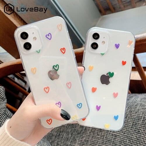 Transparent Cute Love Heart Soft Phone Case For iPhone 11 12 Mini Pro Max Candy Color Clear For iPhone 7 8 Plus X XS XR SE 2020