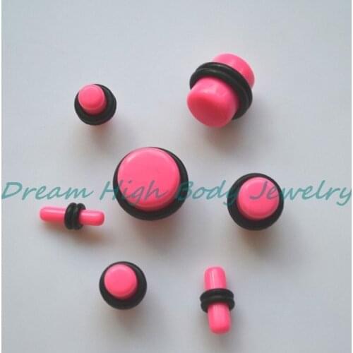 Hot Sale Pink Acrylic Ear Plug Ring stretcher kit set Body Piercing Plain O Ring Flesh Tunnel Ear Expander Earring Jewelry