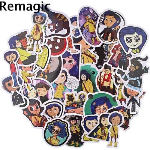 35pcs Coraline & the Secret Door Cartoon scrapbooking Stickers pack Waterproof Skateboard Suitcase Guitar Graffiti decal Kid Toy