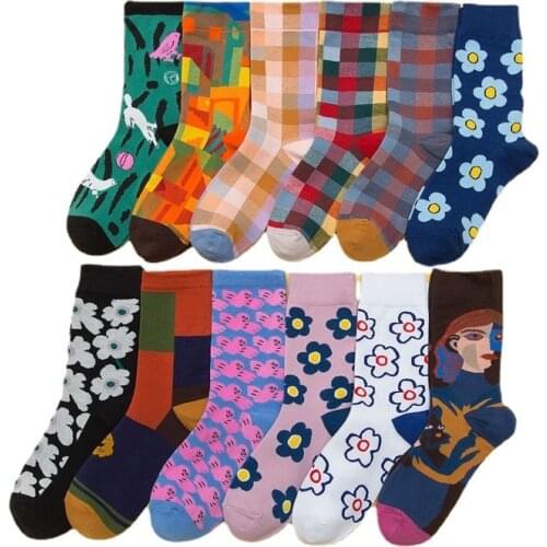 PEONFLY Unisex Couple Harajuku Funny Men Winter Cotton Socks Retro Art Revival Leaf Drama Spaceship Street Fashion Women Socks