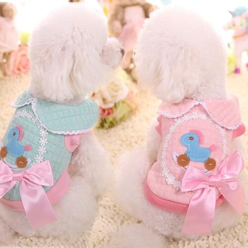 Dog Clothes Pet Clothes For Dogs Chihuahua Yorkshire Coat Autumn And Winter Bow Vest Soft Jacket Puppy Cat Clothing Pink Green