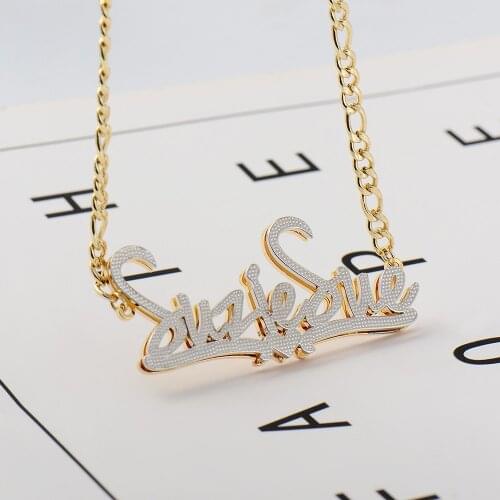 DODOAI Stainless Steel Name Necklace Double Words Personalized Name Necklace Duble Color Playered Personalized Name Jewelry Gift