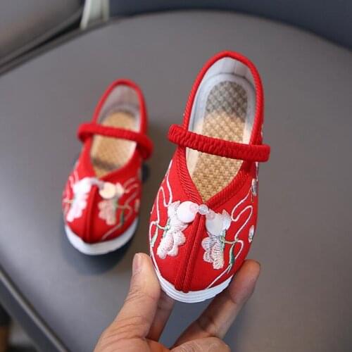 Hot Children Plus cashmere embroidered shoes Chinese style girl Thicken cloth shoes spring/autumn winter gir canvas casual shoes
