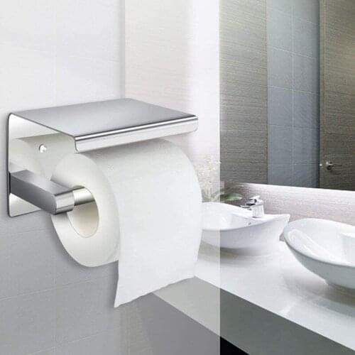 Self-Adhesive or Wall-Drilling Toilet Paper Holder Tissue Holders Paper Storage with Mobile Phone Storage Shelf