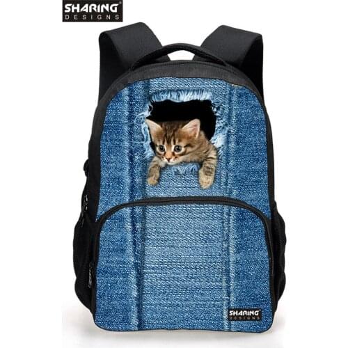 2018 Famous Brand school bags Women Vintage Cute Cat Head School Backpacks for Teenager Girls Student Cmoputer Mochila Feminina