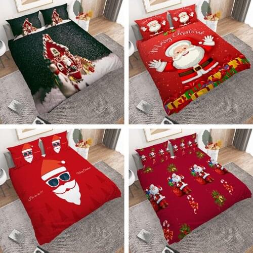 Home Textiles Christmas Tree Deer Santa Claus In Beautiful Night Printed Bedding Sets Duvet Cover Set With Pillowcase 2/3pcs