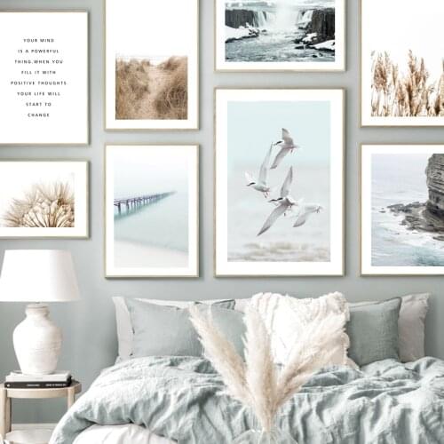 Waterfall Sea Bird Dandelion Grass Reed Wall Art Canvas Painting Nordic Posters And Prints Wall Pictures For Living Room Decor