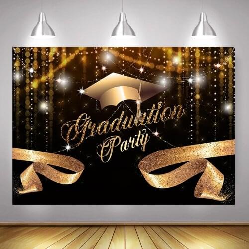 Graduation Party Backdrop Decoration Bokeh Glitter Class of Grad Black Background Student Portrait Photography Studio Photocall